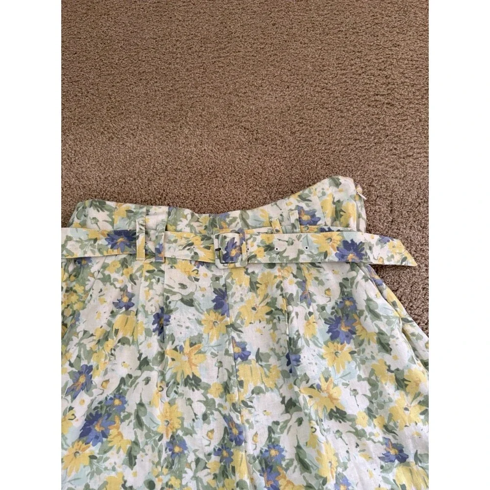 Abercrombie Women’s Floral Belted Shorts Size L Yellow Cotton Blend Summer